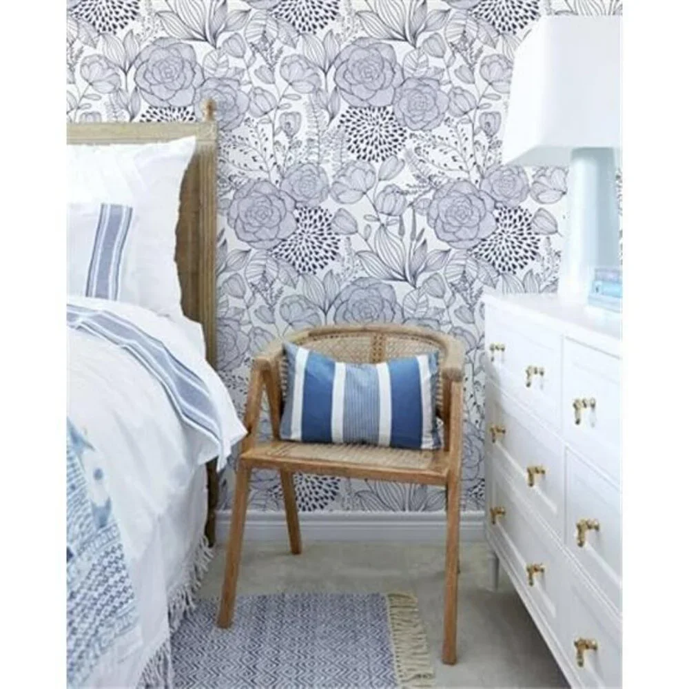 Navy Blue Floral Peel and Stick Wallpaper Blue and White Wallpaper